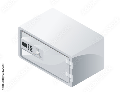 Wallpaper Mural Isometric security safe with an electronic keypad. Light-colored metallic surface. Secure storage. Minimalistic modern lockbox design. Vector illustration isolated on white background Torontodigital.ca