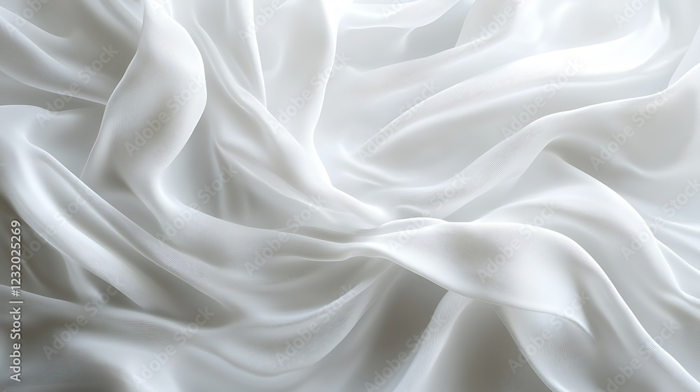 Fototapeta premium White silk fabric, soft folds, studio shot, elegant background