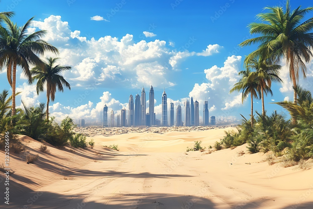 Dubai Desert Oasis with Modern Skyline Dubai Desert Oasis with Modern Skyline