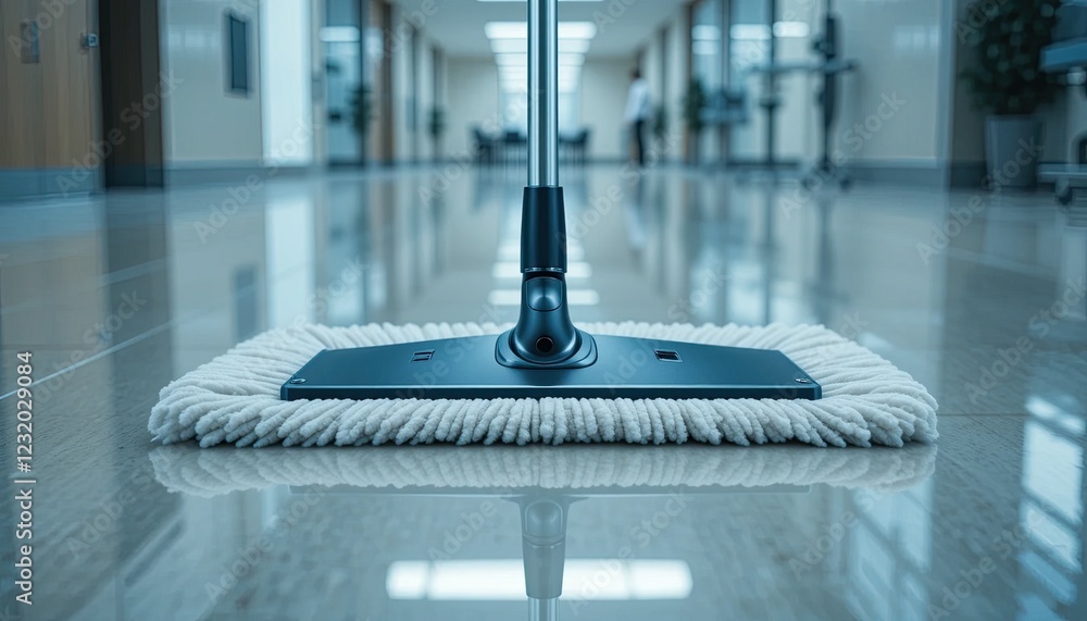 fClose-Up of Industrial-Grade Mop Gliding Across Reflective Office Floor, Showcasing Pristine Maintenance and Cleanliness Standards fClose-Up of Industrial-Grade Mop Gliding Across Reflective Office Floor, Showcasing Pristine Maintenance and Cleanliness Standards