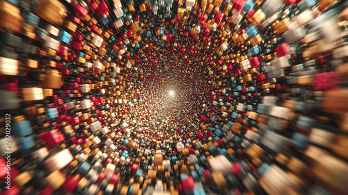 Wallpaper Mural Stunning abstract image of a colorful, swirling tunnel of metallic cubes.  Perfect for tech, data, speed, or futuristic concepts. Torontodigital.ca