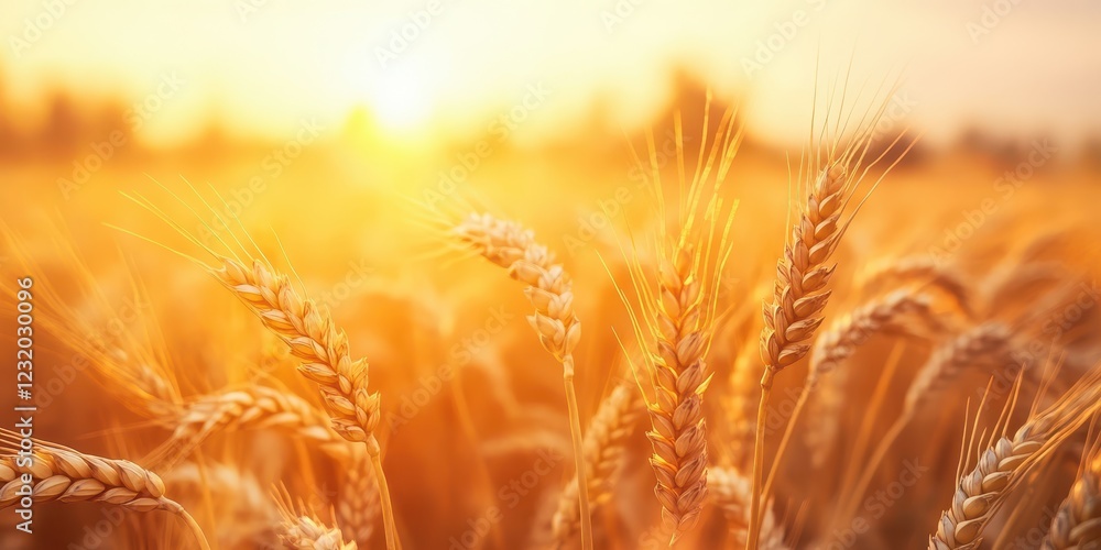 Golden wheat field glowing under the warm sunlight at sunset, symbolizing harvest time. Golden wheat field glowing under the warm sunlight at sunset, symbolizing harvest time.