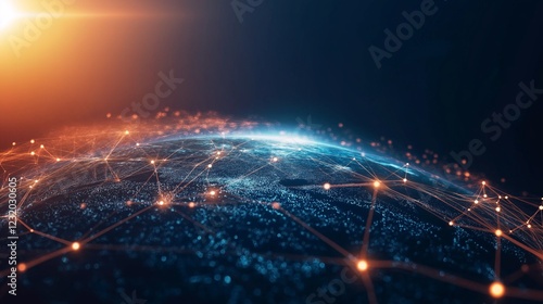 Glowing Earth with abstract network connections, symbolizing global connectivity and unity in a vast universe.