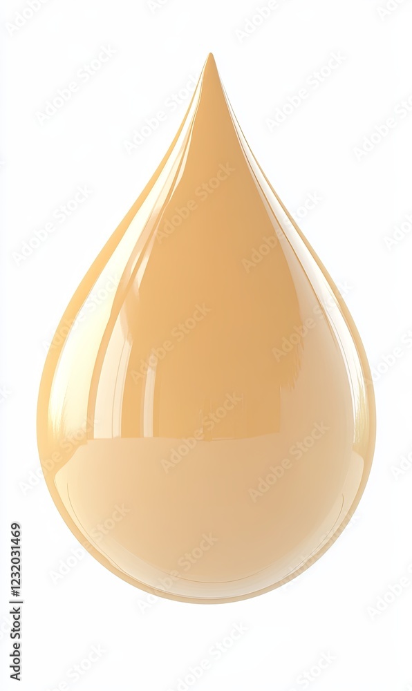 Single golden liquid drop on white background, ideal for skincare or beverage ad Single golden liquid drop on white background, ideal for skincare or beverage ad