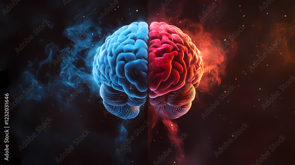 Fototapeta premium Future brain science in red-blue contrast