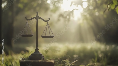 Obraz na płótnie Scales of justice in a sunlit forest. w salonie