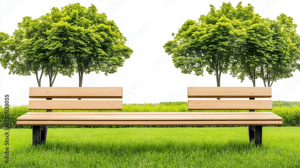 Serene Park Scene With Wooden Benches And Lush Greenery Serene Park Scene With Wooden Benches And Lush Greenery