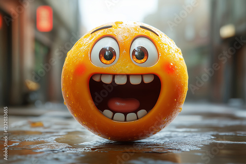 A smiley face showing outrage horror surprise is yellow on the street