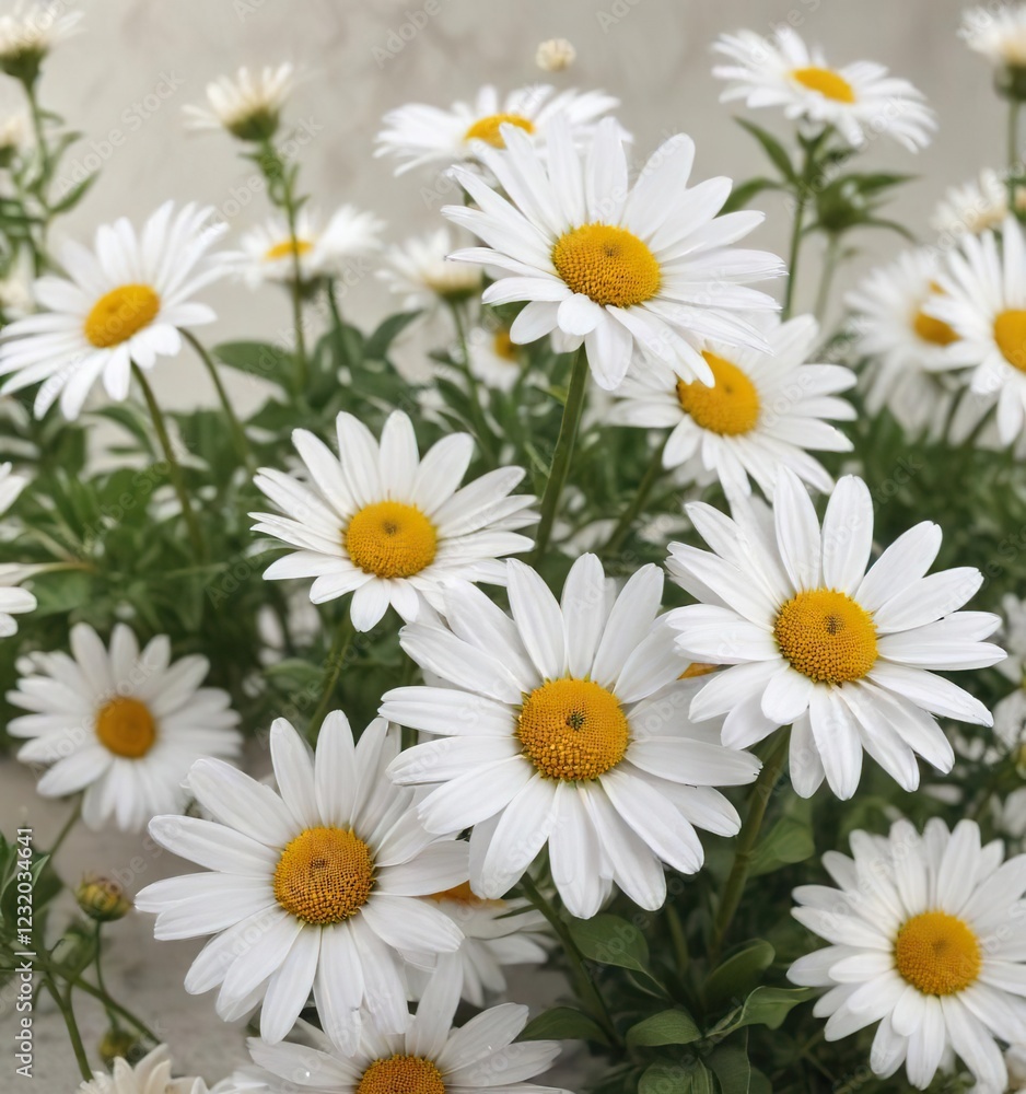 White daisies and leaves on clean cotton background, artistic, concept, macro, bright, art White daisies and leaves on clean cotton background, artistic, concept, macro, bright, art