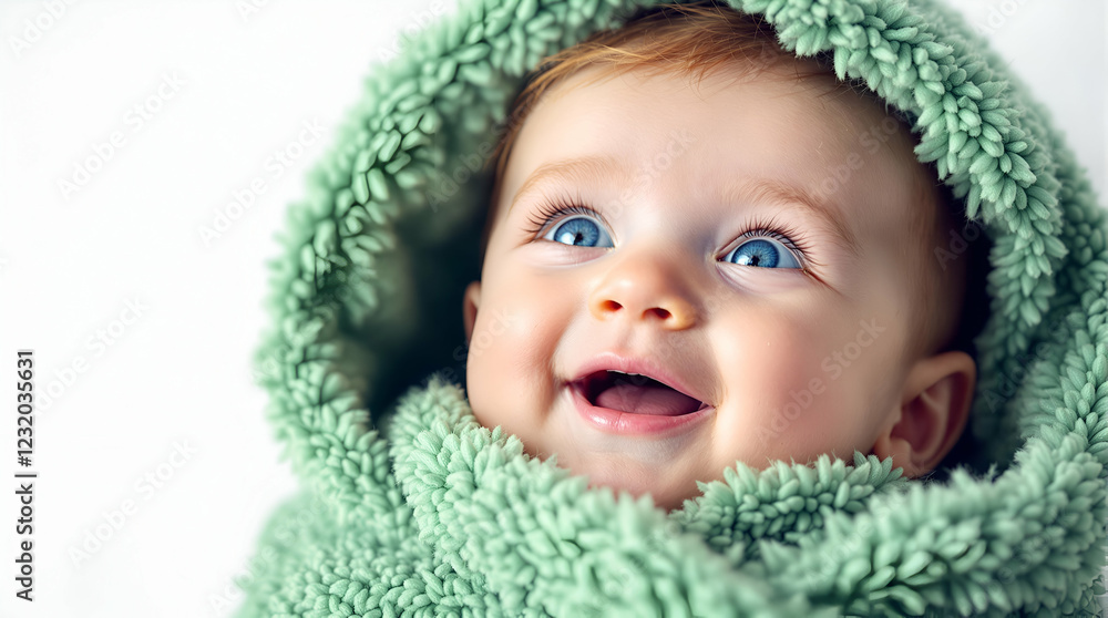 Joyful Baby wrapped in green blanket Perfect for Baby Portraits and Family Photography Joyful Baby wrapped in green blanket Perfect for Baby Portraits and Family Photography