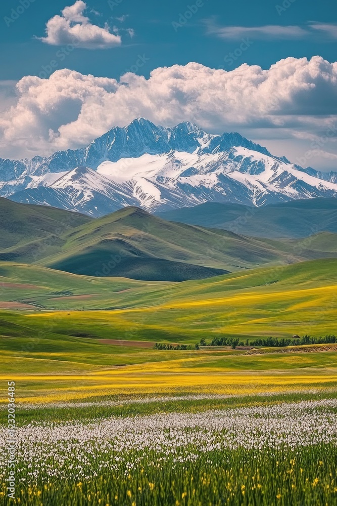 Fototapeta premium Mountain landscape with flowers