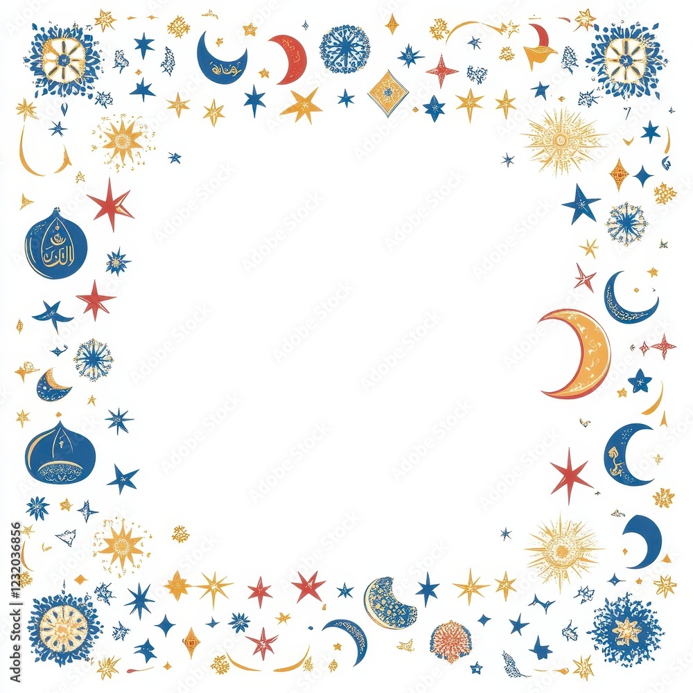 Celestial Border with Stars and Moons: Whimsical Night Sky Illustration Celestial Border with Stars and Moons: Whimsical Night Sky Illustration