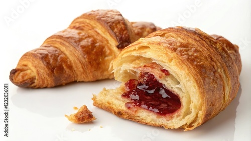 Croissant with jam filling and golden brown crust, buttery croissant, jam filled pastry