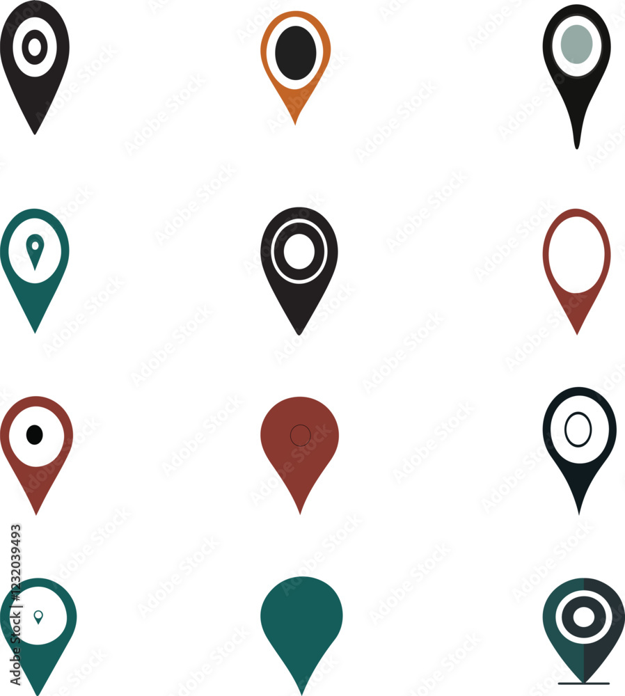 Navigating Shadows: Location Icon Silhouettes Set Navigating Shadows: Location Icon Silhouettes Set