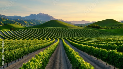 Wallpaper Mural Serene Vineyard Landscape at Sunrise Rolling Hills and Golden Light Torontodigital.ca