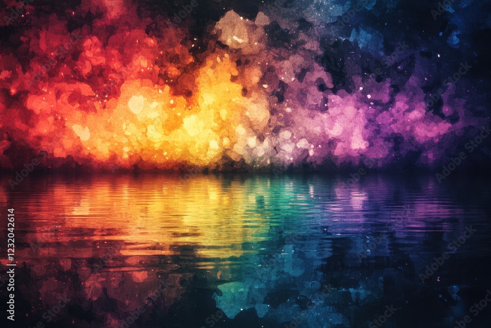 Vibrant Watercolor Sky Reflected In Calm Water Vibrant Watercolor Sky Reflected In Calm Water