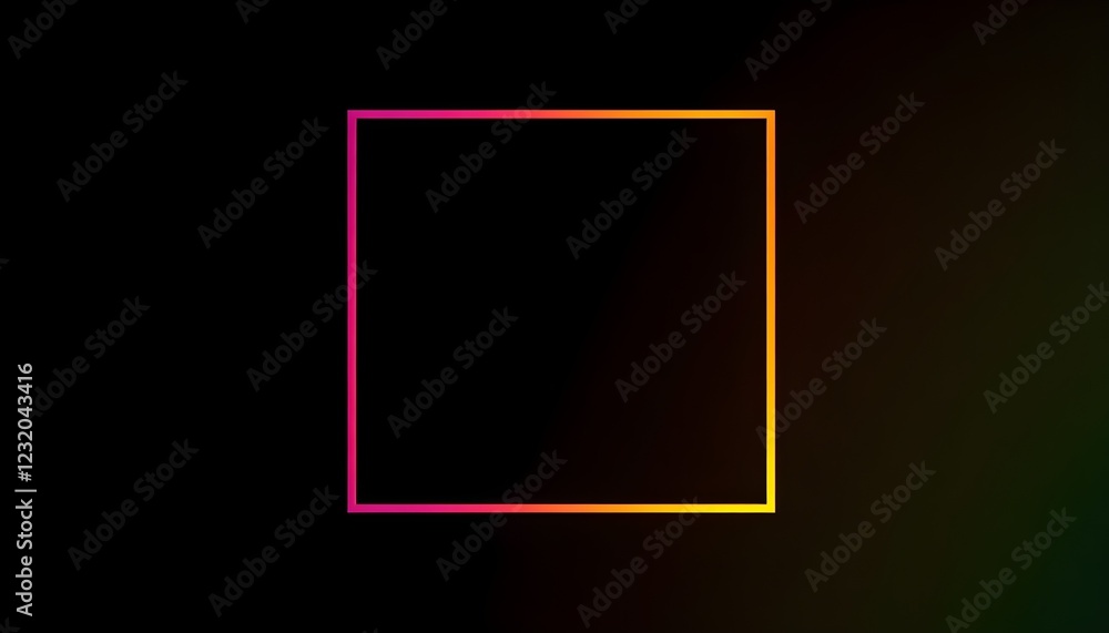 A dark background with a three-dimensional square frame outlined in a vibrant rainbow gradient. The frame appears recessed, creating a sense of depth and contrast against the black backdrop. A dark background with a three-dimensional square frame outlined in a vibrant rainbow gradient. The frame appears recessed, creating a sense of depth and contrast against the black backdrop.