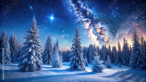 Wallpaper Mural Snowy forest under starry sky, cold weather, frosty landscape,  cold weather, frosty landscape Torontodigital.ca