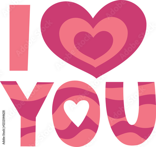 i love you element, isolated vector illustration, pink heart and letters, design for Valentine`s day,greeting cards,poster,wedding,decoration