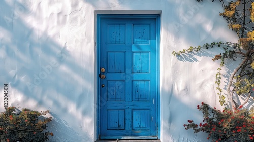 Fototapeta Naklejka Na Ścianę i Meble -  Blue door view mockup isolated white background.