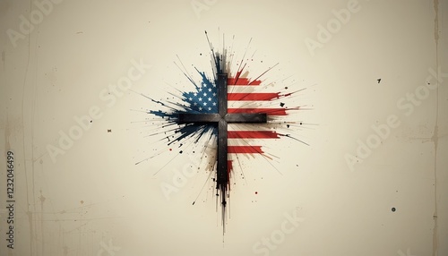 fChristianity and Patriotism A striking image combining a cross with the American flag, symbolizing the intersection of faith and national pride in a powerful representation photo