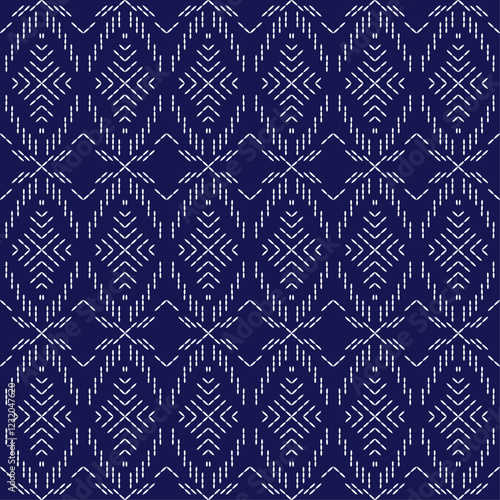 stitch japanese embroidery Sashiko abstract artwork seamless geometric pattern printed background fabric wallpaper hand drawn line

