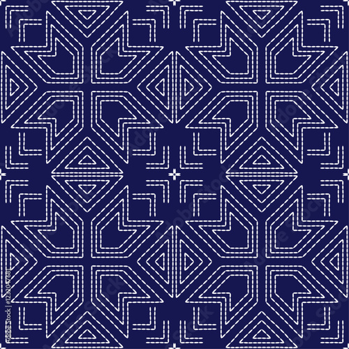 stitch japanese embroidery Sashiko abstract artwork seamless geometric pattern printed background fabric wallpaper hand drawn line

