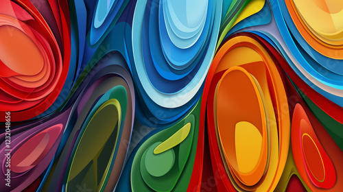 Colorful abstract background with overlapping oval shapes in various bright colors including red, blue, green, yellow, and orange