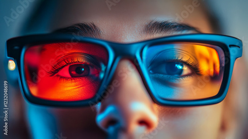 Wallpaper Mural Colorful reflections of eyes within stylish glasses create a striking visual contrast at dusk Torontodigital.ca