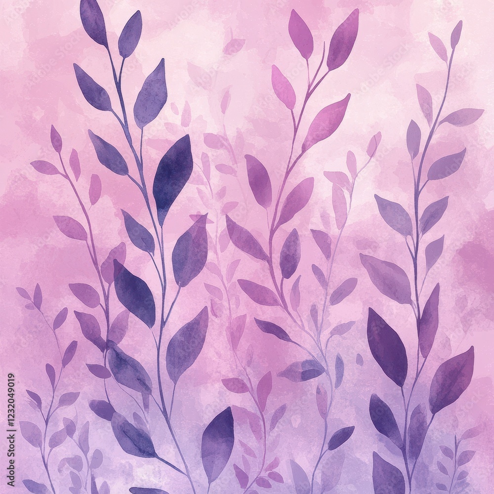 Watercolor Painting of Purple Leaves and Branches Watercolor Painting of Purple Leaves and Branches
