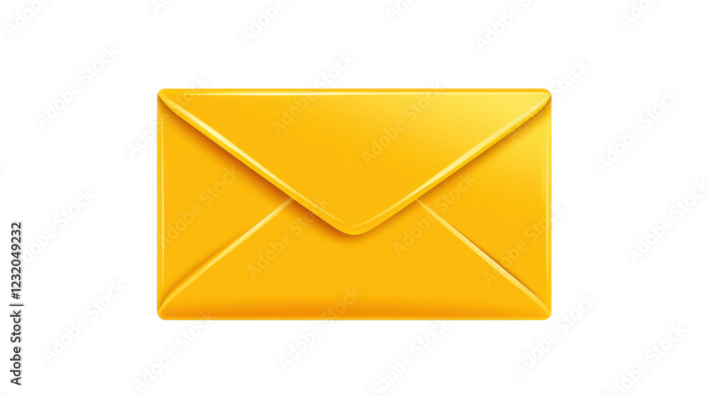 Closed yellow envelope on transparent background representing communication Closed yellow envelope on transparent background representing communication