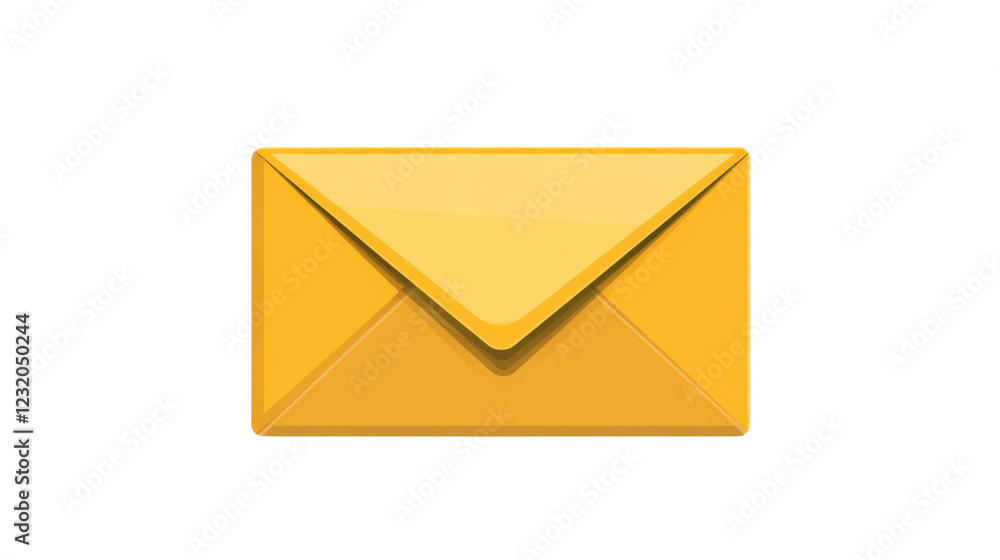 Closed yellow envelope on transparent background representing communication Closed yellow envelope on transparent background representing communication
