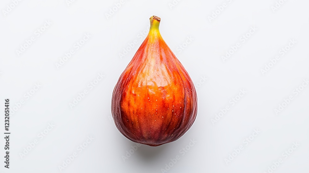 Fototapeta premium Single Ripe Fig with Vibrant Red and Orange Hues on White Background