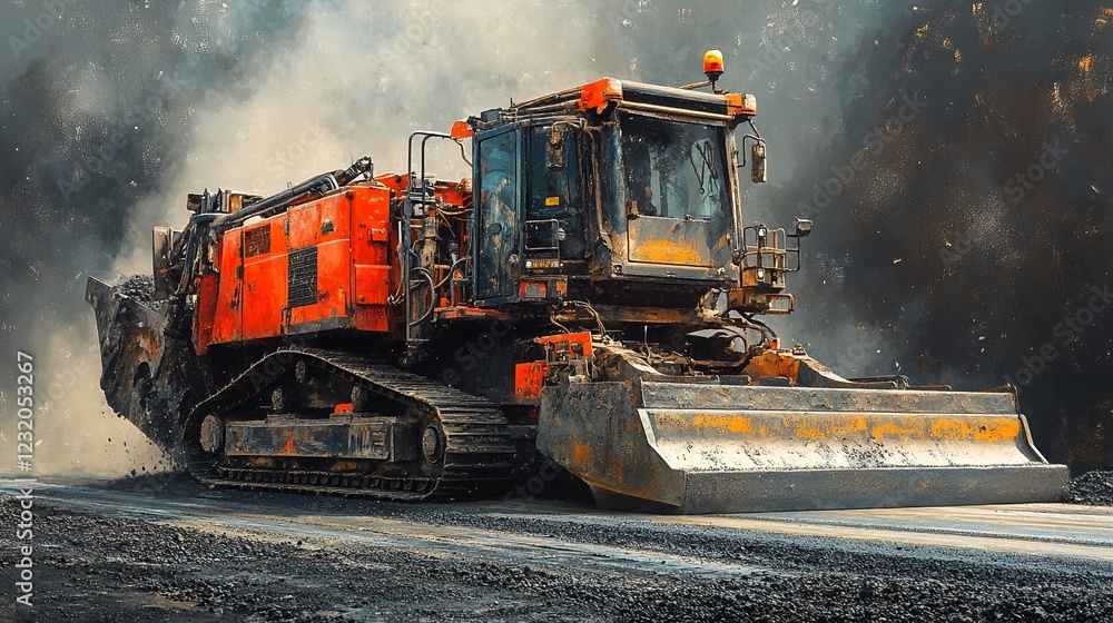 A heavy construction machine is used to pave an asphalt road. A heavy construction machine is used to pave an asphalt road.