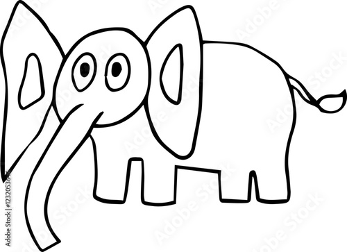 surprised elephant with big ears and long trunk stands and looks at camera