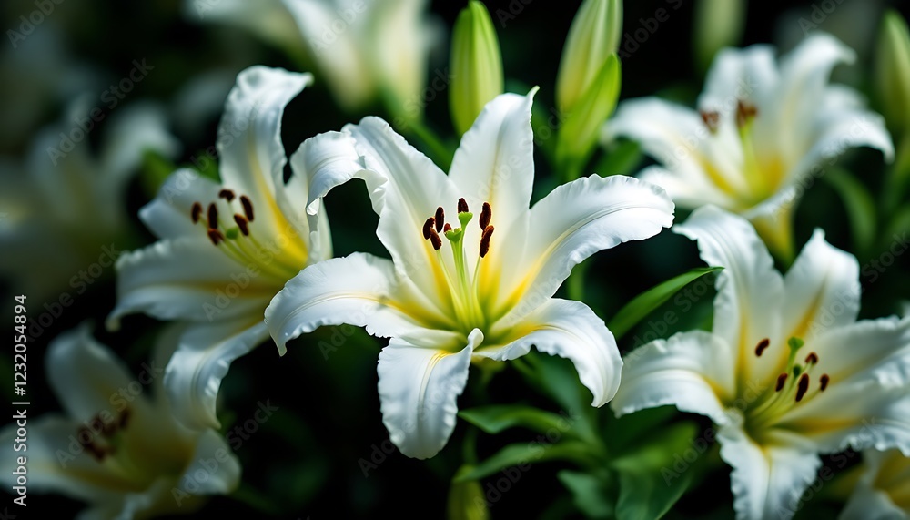 Elegant White Lilies Close Up Soft Light Green Background Elegant White Lilies Close Up Soft Light Green Background