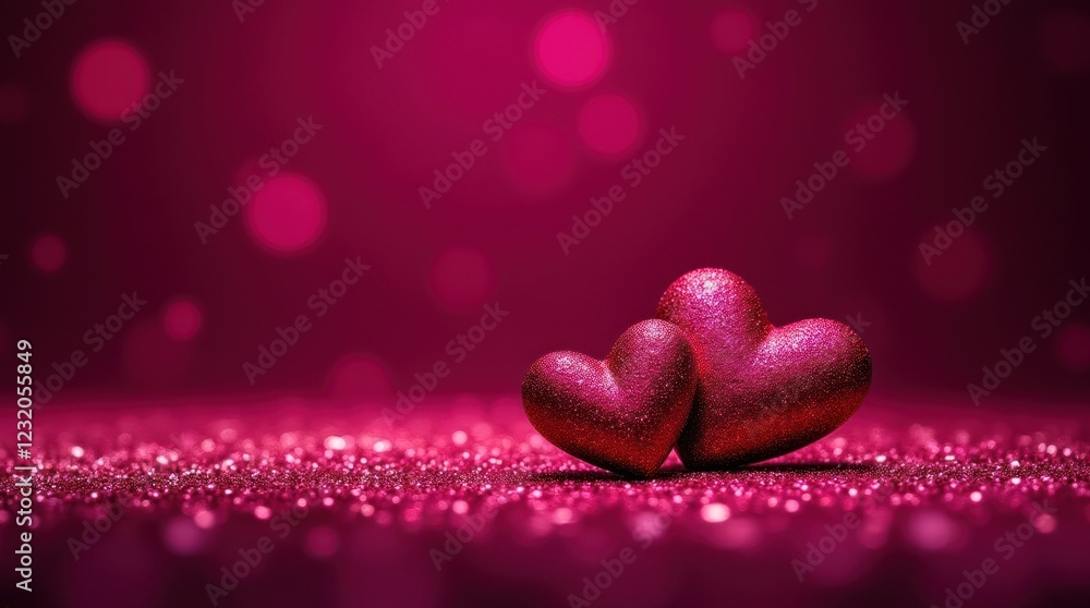 Obraz premium Sparkling Red Hearts on Glitter Background for Romantic Celebration