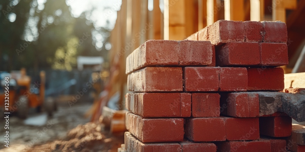 Naklejka premium Pile of Red Bricks and Dirt