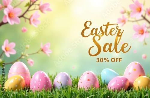 Colorful Easter Sale Banner featuring pastel-colored Easter eggs with Festive Elements
