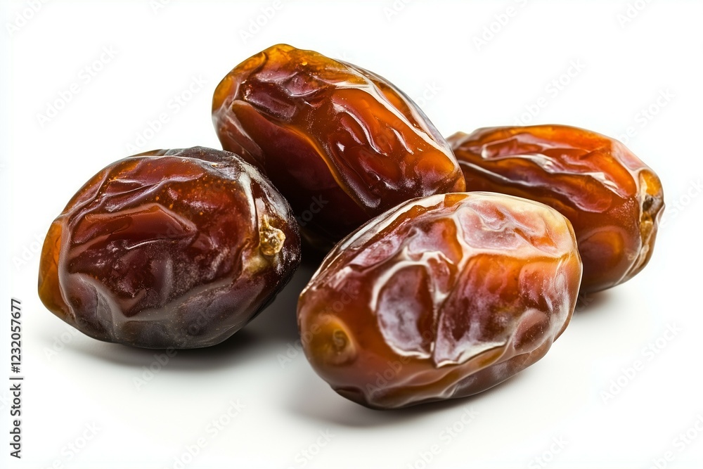 Isolated dried dates on a white background, with no shadow, reflection, or visible light source. Isolated dried dates on a white background, with no shadow, reflection, or visible light source.