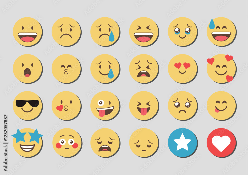 Abstract Funny Flat Style Emoji Set. Happy, Sad, Angry, Tired Emoji Faces with Different Moods and Facial Expressions. Flat Cartoon Characters, Feeling and Emotion Concept, Vector Illustration. Abstract Funny Flat Style Emoji Set. Happy, Sad, Angry, Tired Emoji Faces with Different Moods and Facial Expressions. Flat Cartoon Characters, Feeling and Emotion Concept, Vector Illustration.