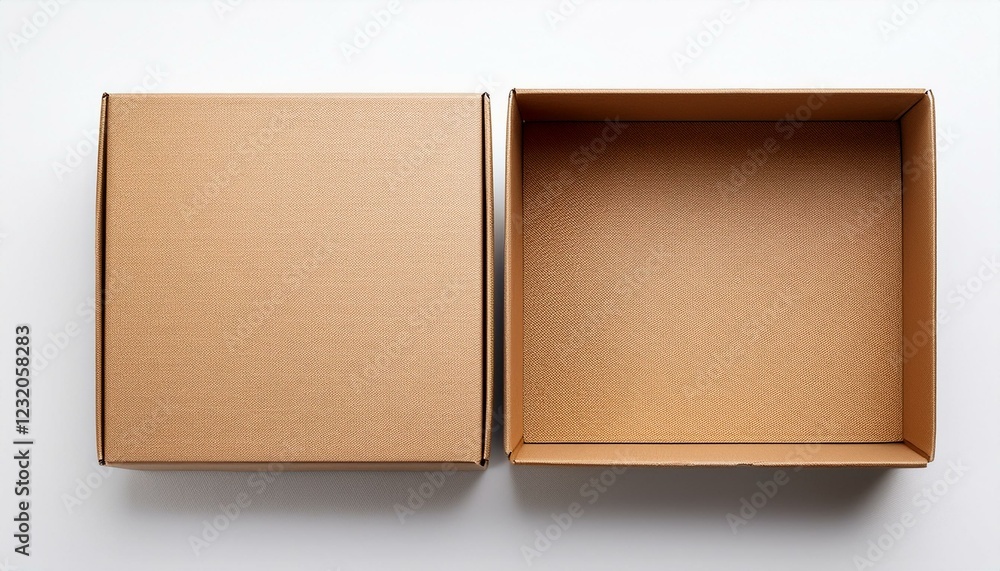 Fototapeta premium top view of a square brown paper box with a lid isolated on white background