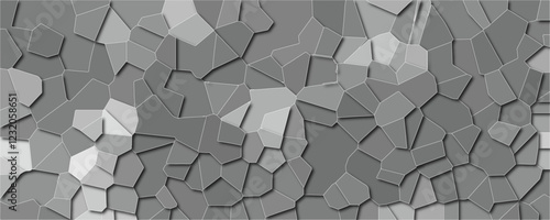 Abstract Black and white stained glass window vibrant and colorful background. Texture of geometric shapes with shadows. low poly crystal mosaic tiles background pattern.