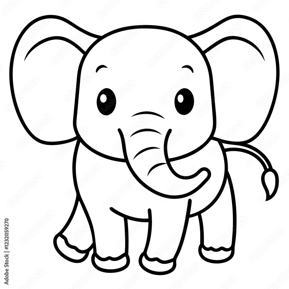 Cute Silhouette of an Elephant line art vector cartoon illustration Cute Silhouette of an Elephant line art vector cartoon illustration