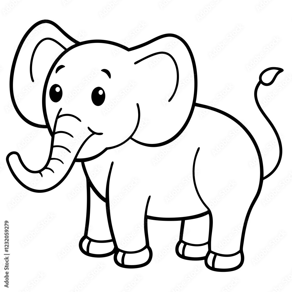 Naklejka premium Cute Silhouette of an Elephant line art vector cartoon illustration