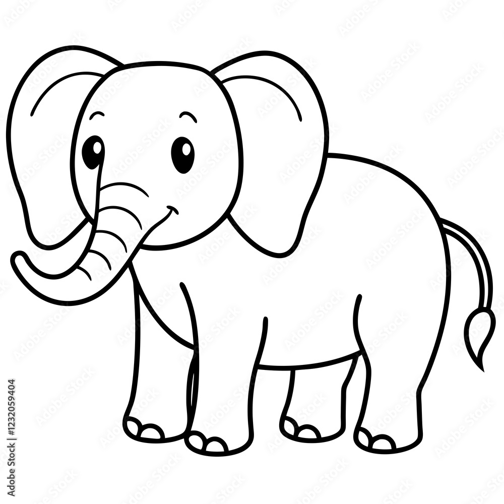 Fototapeta premium Cute Silhouette of an Elephant line art vector cartoon illustration