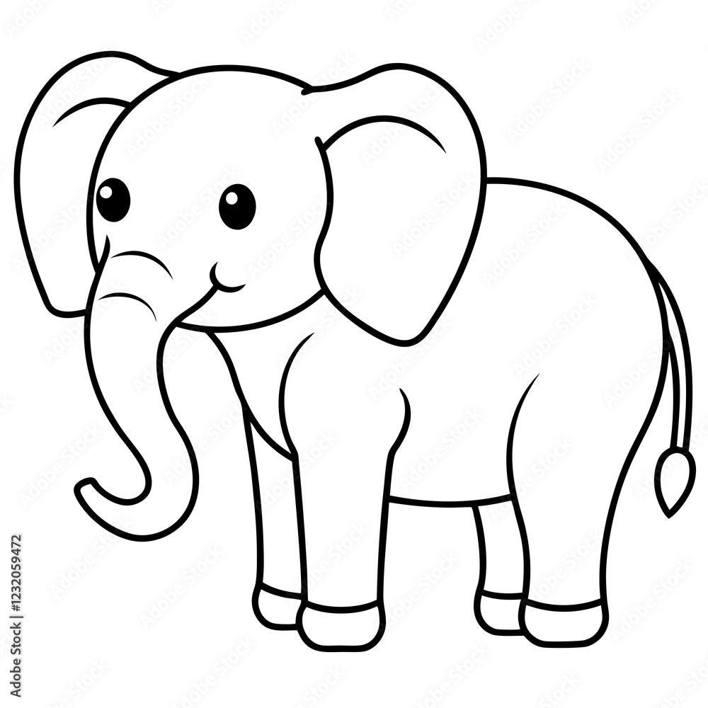 Fototapeta premium Cute Silhouette of an Elephant line art vector cartoon illustration