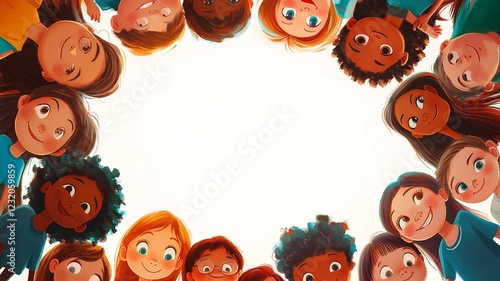 A playful background with colorful illustrations of children playing around the borders, leaving a blank space in the middle for text, perfect for kid-themed content	