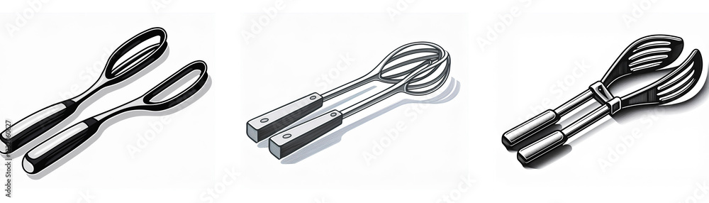 serving tongs, salad tongs, and pasta tongs. These are simple, black and white illustrations. serving tongs, salad tongs, and pasta tongs. These are simple, black and white illustrations.