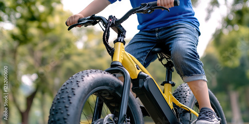 Child Riding Yellow Electric Fat Tire Bicycle